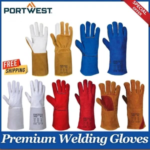 Portwest New Premium Tig Welding Gauntlet Comfort Cotton Work Leather Gloves - Picture 1 of 7
