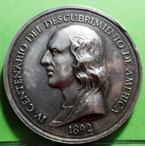 XF, Silver Medal, IV CENTENARY OF THE DISCOVERY OF AMERICA 1892. Seville, SPAIN - Picture 1 of 2