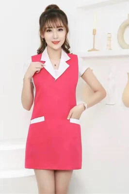 Women Nurse Dress Female Beautician Lab Long Coat Work Clothes Pinafore - Image 1 of 3