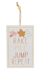 RAKE PIILE JUMP REPEAT Bead Sign Leaf Hang Autumn Harvest 6”x3.75” Colorful NEW - Picture 1 of 8