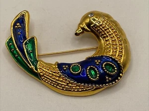 Vintage Gold Enamel Bird Brooch Pin Fashion Jewelry - Picture 1 of 4