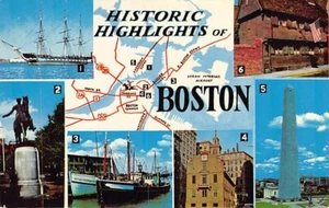 Postcard MA: Historic Highlights of Boston, Massachusetts, Multivew, Unposted - Picture 1 of 2