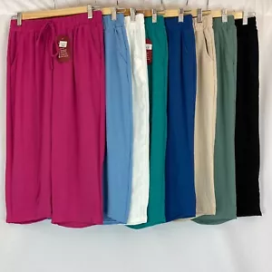 Womens 3/4 Short Palazzo Plain Wide Leg Ladies Culottes Trousers Summer Holiday - Picture 1 of 18