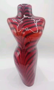 Murano Stil Kunst Glas weiblicher Torso rot & schwarz Streifen Skulptur Vase 13" hoch - Bild 1 von 11