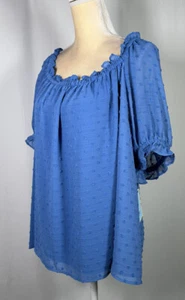 Cece Women Blouse Top Shirt 3X Plus Short Sleeve Chiffon Blue New $69 - Picture 1 of 11