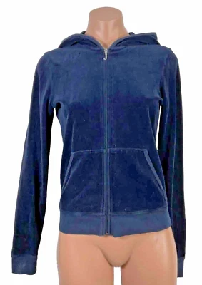 Vintage Juicy Couture Y2K Velour Zip Up Jacket Hooded Blue  Usa Made Size M - Image 1 of 4