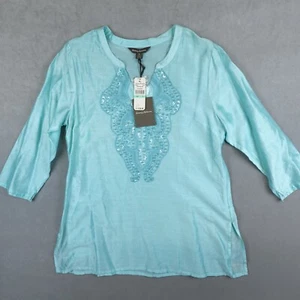 NWT Tommy Bahama Tunic Top Castello Voile Silk Cotton Size 8 Blouse 3/4 Sleeves - Picture 1 of 10