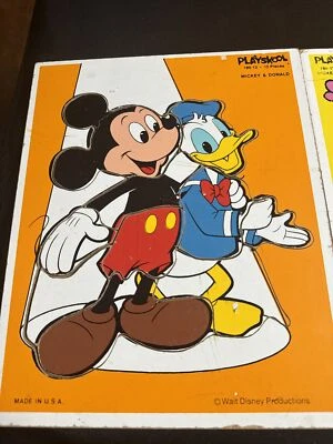 Lot Of 2 Vintage Playskool Wood Puzzle 1983 Mickey & Minnie Mouse And Donald - Image 1 of 2