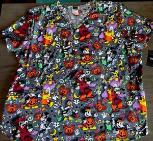NWT Disney Mickey Mouse and Friends Halloween V-Neck Scrub Top, Women's 3XL - Picture 1 of 7