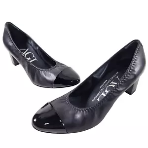 New AGL Made in Italy Black Patent Leather Toe Pumps Size EUR 37.5 US 7.5 - Picture 1 of 9