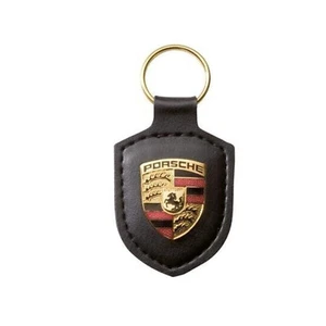 PORSCHE Black Shield Quality Metal and Leather Key Chain/Ring clips - Picture 1 of 2