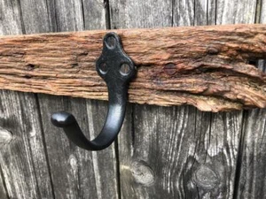 RUSTIC VINTAGE COAT RACK 2 HOOKS HANDMADE WITH OLD OAK FENCE POSTS FROM OUR FARM - Picture 1 of 6
