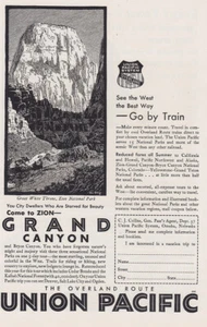 1930 Union Pacific: Grand Canyon, Zion, Overland Route Vintage Print Ad - Picture 1 of 1