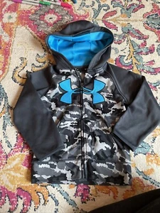 Under Armour Youth Boys Full Zip Hoodie Sweatshirt Size 4 Black Gray Blue Camo - Picture 1 of 3