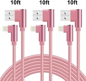 Quickeep 90 Degree iPhone Wire Charger Cable Rose Gold 10ft 3 in 1 Pack NEW - Picture 1 of 6