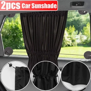2x Car Sunshade UV Protection Sun Shade Curtains Partition Privacy Curtain Black - Picture 1 of 14