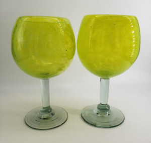 Hand Blown Mexican Bowl Style Margarita Glass Set of 2 Large 32oz Each