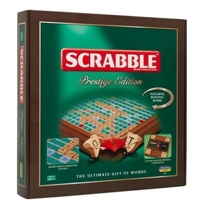 PRESTIGE SCRABBLE Retro Edition - Wooden Box, Rotating Turntable, Tiles & Racks - Picture 1 of 6