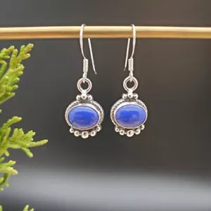 Exquisitos pendientes colgantes hechos a mano de piedra de lapislázuli plata esterlina 925 - Imagen 1 de 6