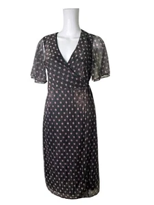 WALLIS Wrap Dress Size Small 8 Black Pink Spotty Glitter Womens NEW EU36 RRP £24 - Picture 1 of 13