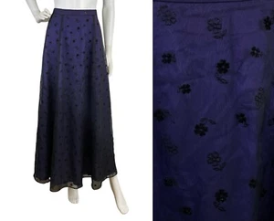 Vintage Maxi Skirt Purple 1980s Velvet Embossed Flowers Special Occasion Size XS - Picture 1 of 7
