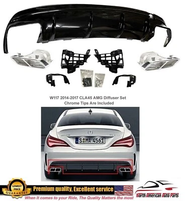 CLA45 Rear Diffuser + Muffler Tips Kit CLA250 CLA300 CLA350 Bumper 2014-2017 - Image 1 of 4
