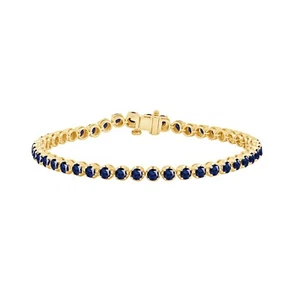 14K Yellow Gold 4.50Ct Round Natural Sapphire Women's Tennis Bracelet Size 7 " - Picture 1 of 6