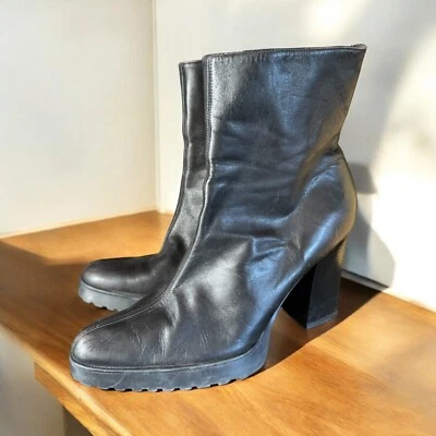 Botas de cuero al tobillo Enzo Angiolini de tacón grueso años 90 Y2k para mujer botines 8,5 Foto 1 de 4