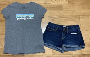 Girls Patagonia & Old Navy Outfit size 12 - Gray Top w/Jean Shorts EUC - Picture 1 of 7