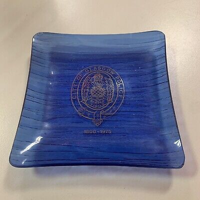 Rare Vintage Blue Glass CiTY OF GLASGOW POLICE 1975 Anniversary Trinket Dish>