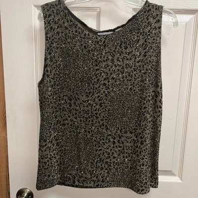 Chico's Travelers Tank Top Size 3 Black Gold Animal Print Stretch Round Neck - Image 1 of 4
