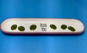 "Olive You" White Ceramic Olive Serving Dish Green Olives - Picture 1 of 8