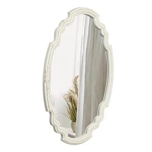 Vintage Sculpted Oval Mirrors for Wall Decor 23 inch, Distressed White Ornate - Picture 1 of 7