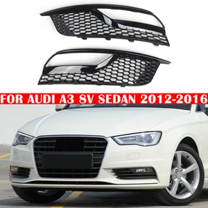 Gloss Black Front Fog Light Grille Grill Covers For Audi A3 8V Sedan 2013-2016 - Picture 1 of 12