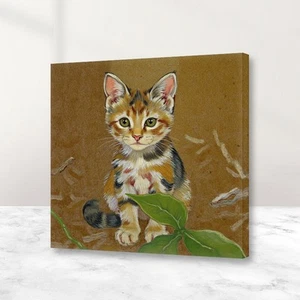 Vtg Retro Kitten Garden Curiosity Oil Painting Dorm Home Decor Canvas Prints - Picture 1 of 1