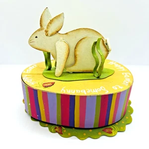 Hand Painted Hand Made Metal Easter Bunny Rabbit Lidded Box 7"x5" - Picture 1 of 11