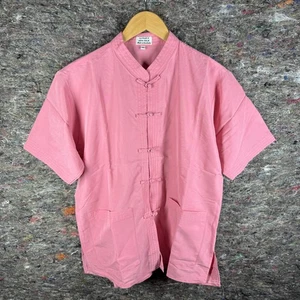 TA PHAN X Shirt Mens Medium Pink 100% Silk Short Sleeve Chinese Button Up Top - Picture 1 of 11
