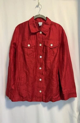 Chico’s | Chaqueta de Lino para Mujer Top Vacaciones Rojo Abotonable Ligera -Talla 12/14 Foto 1 de 4