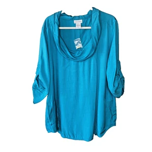 SOFT ENVIRONMENT Bluse Damen PXL blau Tunika Shirt neu ohne Etikett Rollriegelärmel Freizeit - Bild 1 von 7
