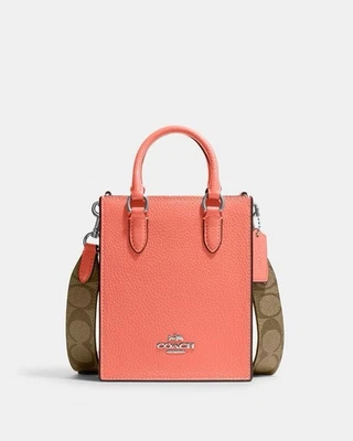 Mini Bolso de Mano/Bolso Bandolera Coach North South y Estuche Delgado para Tarjetas de Identificación Caqui/Coral Usado en Excelente Condición Foto 1 de 4