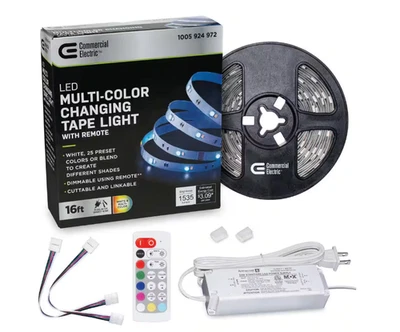 Commercial Electric C423510 16ft LED Color Changing Tape Light w/ Remote - White - Image 1 of 2