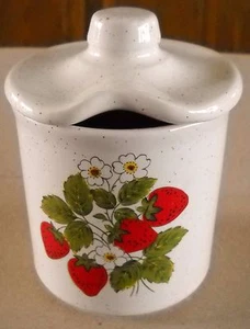 VINTAGE MCCOY USA STRAWBERRY COUNTRY KERAMIK KONSERVEN GELEE GLAS MIT DECKEL #1852 - Bild 1 von 7