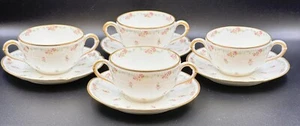 Haviland Limoges Set Of 4 GDA France Floral Cream Soup/broth Cup&saucers - Picture 1 of 12