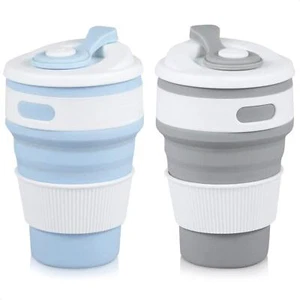2Pcs Silicone Collapsible Travel Cup Lids Camping Collapsible Drinking Foldable - Picture 1 of 6