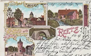 Sehr schöne Litho_Karte Von Reetz bei Arnsberg / Neumark mit 4. Ansichten - Bild 1 von 2