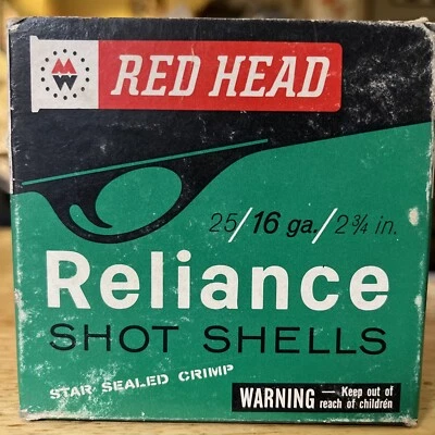 Vintage Reliance Red Head 16 Ga. Empty Shotgun Shell Box Montgomery Ward 8 SHOT - Image 1 of 4