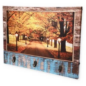Schlüsselbrett LED Holz Flur Leinwand Schlüssel Board Halter Leiste Garderobe - Bild 1 von 7