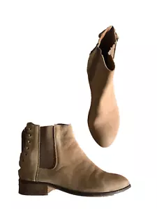Aldo Chelsea Boots Beige Nubuck Leather Ankle Pull On Lace Back Detail 4 37 VGC - Picture 1 of 9