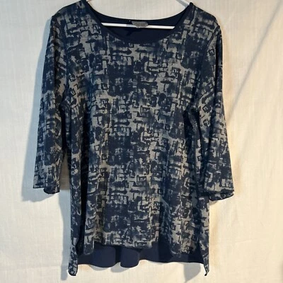 Lynn Ritchie серебро синий узор средний 1/2 рукав вискоза смесь длинная туника рубашка - Изображение 1 из 4