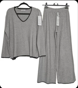 Damen Feintrick 2-Teiler Hose + Pullover Bestickt Set GRAU 40 42 44 *NEU* - Bild 1 von 6
